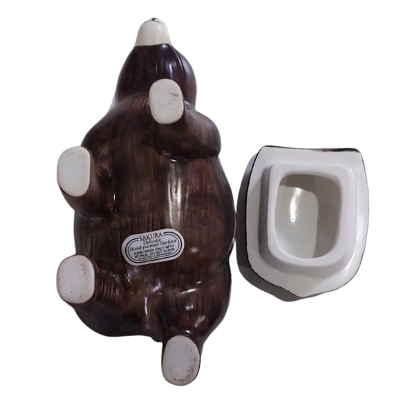 Vintage Sakura Ceramic Brown Bear Trinket Box Lid Rustic Cabin Hand Painted - Picture 6 of 10